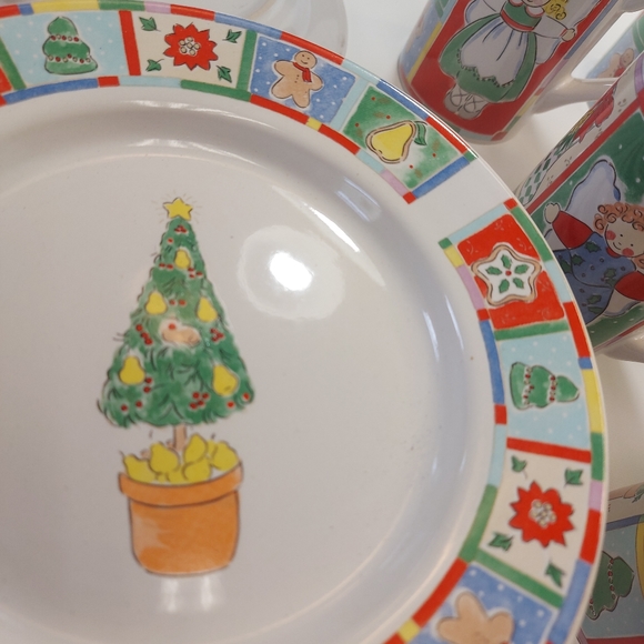 Vintage Patchwork Christmas Alecia Keen NIC mug and plate 16 pc dish set - Picture 12 of 13